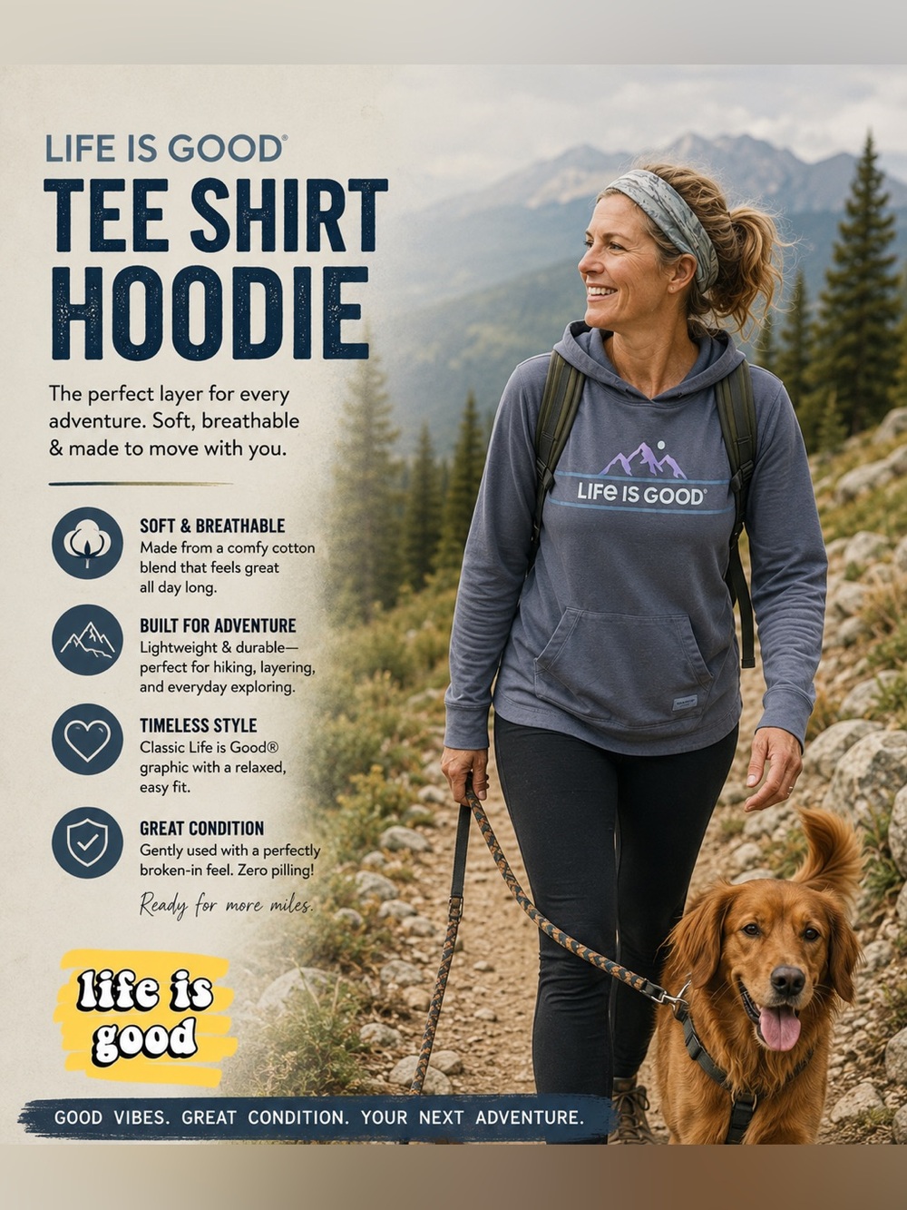💙 Adventure Ready Life Is Good Crusher-Flex Hoodie | Hiking Trail Favorite